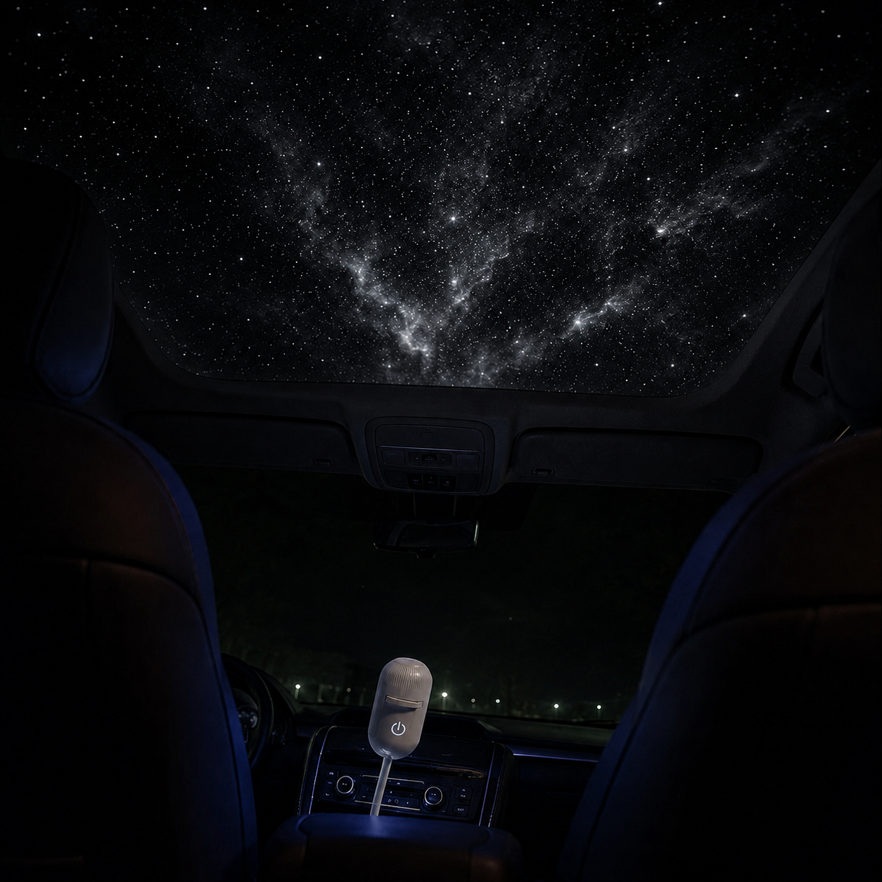 Galaxyprojektorn projicerar stjärnhimmel i bilens tak